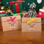 Personalized Multi-Colour Ribbon Reindeer Kraft Paper Envelope with Name Christmas Gift for Family Friends