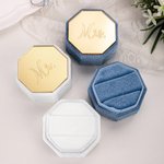 Personalised Velvet Vintage Octagon Ring Box with Name Initial and Date Wedding Proposal Engagement Ceremony Gift for Newlyweds Bride Couples
