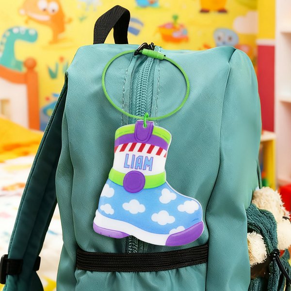 Personalized Cowboy Sheriff Space Patrol Boots NFC Bag Backpack Tag Emergency Contact Keychain with Name and Text Back to School Gift for Boys Girls