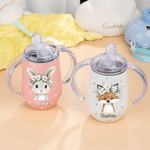 Gepersonaliseerde schattige krans dierenpatroon 10 oz thermisch geïsoleerde drinkbeker met naam en handvat Baby Shower verjaardagscadeau voor kinderen