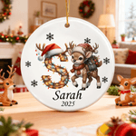 Personalized Cute Christmas Reindeer Ceramic Ornament with Name and Year Home Tree Decor Christmas Gift for Kids