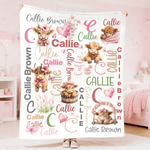 Personalized Highland Cow Initial Soft Throw Blanket with Name Home Decor Christmas Birthday Gift for Family Kids Cow Lovers