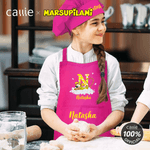 Spersonalizowany fartuch z inicjałami lamparta z długim ogonem Marsupilami Regulowany fartuch szefa kuchni z imieniem Prezent urodzinowy dla dzieci | Callie × Marsupilami®