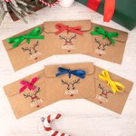 Personalized Multi-Colour Ribbon Reindeer Kraft Paper Envelope with Name Christmas Gift for Family Friends
