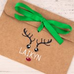 Personalized Multi-Colour Ribbon Reindeer Kraft Paper Envelope with Name Christmas Gift for Family Friends
