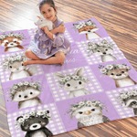 Spersonalizowany miękki koc do rzucania z imieniem i nazwiskiem Cute Flower Wreath Animals Home Decor Urodzinowy prezent świąteczny dla dzieci