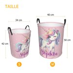 Panier à Linge Personnalisé avec Nom à Motif Licorne Accessoire de Maison en Tissu Oxford Imperméable Cadeau Emménagement pour Enfant