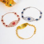 Personalized Zircon Medical ID Bracelet with Engraved Emergency Medical Information Thoughtful First Aid Gift for Women Diabetic Patients