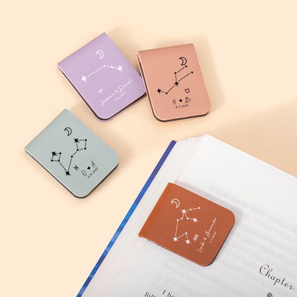 Personalised Zodiac Sign Design Magnetic Leather Bookmark Clip with Engraved Name and Initial Birthday Gift for Book Lovers Bookworm