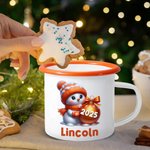Personalized Cute Christmas Snowman Multicolor 12 oz Enamel Mug with Name and Year Christmas Gift for Family Kids