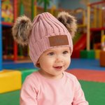 Chapeau bonnet personnalisé à deux pompons avec nom en cuir Cadeau de Noël pour bébé