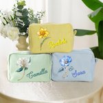 Beauty case personalizzato con nome e fiore di nascita design vintage a righe stile pittura ad olio regalo per donne e damigelle