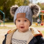 Chapeau bonnet personnalisé à deux pompons avec nom en cuir Cadeau de Noël pour bébé