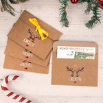 Personalized Multi-Colour Ribbon Reindeer Kraft Paper Envelope with Name Christmas Gift for Family Friends