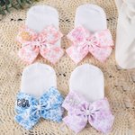 Spersonalizowana czapka szpitalna Toile De Jouy Bow White z wyhaftowanym monogramem Prezent urodzinowy dla noworodków