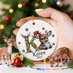 Personalized Cute Christmas Reindeer Ceramic Ornament with Name and Year Home Tree Decor Christmas Gift for Kids