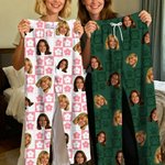 Personalised Paws Christmas Tree Checkerboard Face Photo Long Pyjama Pants Birthday Gift for Kids Women Men Pet Lovers