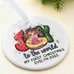 Personalisierte Freude an der Welt Cartoon Charakter Keramik Weihnachtsschmuck mit Text Home Decor Weihnachtsgeschenk für Neugeborene Familie