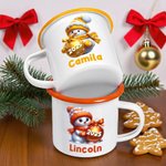 Personalized Cute Christmas Snowman Multicolor 12 oz Enamel Mug with Name and Year Christmas Gift for Family Kids