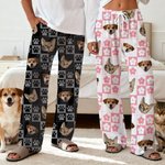 Personalised Paws Christmas Tree Checkerboard Face Photo Long Pyjama Pants Birthday Gift for Kids Women Men Pet Lovers