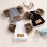 Chapeau bonnet personnalisé à deux pompons avec nom en cuir Cadeau de Noël pour bébé