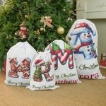 Sac Cadeau en Toile à Cordon Personnalisé avec Sapin de Noël Bonhomme de Neige Initiale et Nom Cadeau Fête de Noël pour Enfants et Famille