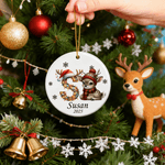 Personalized Cute Christmas Reindeer Ceramic Ornament with Name and Year Home Tree Decor Christmas Gift for Kids