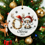 Personalized Cute Christmas Reindeer Ceramic Ornament with Name and Year Home Tree Decor Christmas Gift for Kids