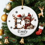 Personalized Cute Christmas Reindeer Ceramic Ornament with Name and Year Home Tree Decor Christmas Gift for Kids