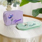 Beauty case personalizzato con nome e fiore di nascita design vintage a righe stile pittura ad olio regalo per donne e damigelle