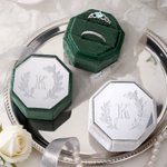 Personalised Velvet Vintage Octagon Ring Box with Name Initial and Date Wedding Proposal Engagement Ceremony Gift for Newlyweds Bride Couples