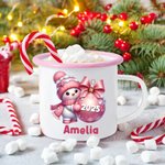 Personalized Cute Christmas Snowman Multicolor 12 oz Enamel Mug with Name and Year Christmas Gift for Family Kids