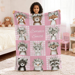 Personalised Cute Flower Wreath Animals Soft Throw Blanket with Name Home Decor Birthday Christmas Gift for Kids