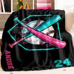 Personalized Ice Cream Drip Baseball Soft Throw Blanket with Name and Number Christmas Birthday Gift for Coaches Baseball Players