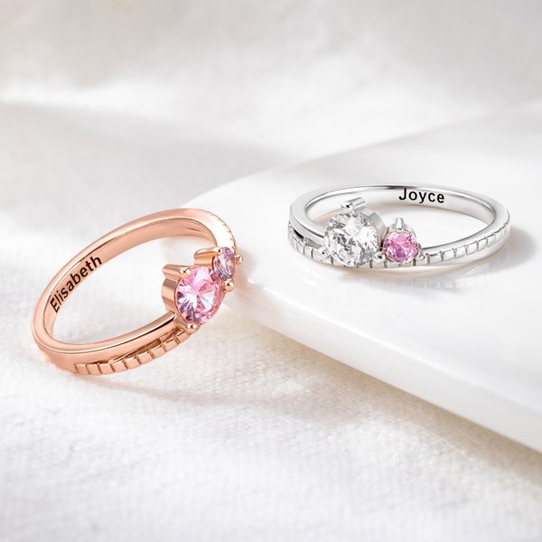 Anello personalizzato con pietre gemelle e nome inciso Gioielli minimalisti Regalo di Natale e compleanno per donne
