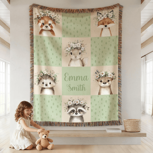 Henkilökohtainen Söpö Seppele Eläin Patchwork Monivärinen Pehmeä Tupsupeitto nimi Home Decor syntymäpäivälahja lapsille perheelle