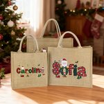 Personalized Cute Santa Christmas Theme Letters Reusable Jute Tote Bag with Name Christmas Holiday Gift for Kids Family