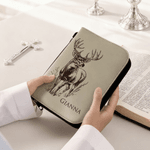 Spersonalizowana okładka na Biblię z imieniem jelenia ze skóry PU z zamkiem błyskawicznym i uchwytem do przenoszenia Chrzest Prezent religijny dla chrześcijan Modlitwy