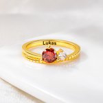 Personalized Twin Stars Birthstone Ring with Engraved Name Minimalist Jewellery Christmas Birthday Gift for Women