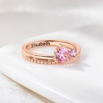 Personalized Twin Stars Birthstone Ring with Engraved Name Minimalist Jewellery Christmas Birthday Gift for Women