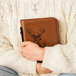 Spersonalizowana okładka na Biblię z imieniem jelenia ze skóry PU z zamkiem błyskawicznym i uchwytem do przenoszenia Chrzest Prezent religijny dla chrześcijan Modlitwy