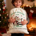 Personalisierter Canvas Weihnachtssack Geschenktüte mit Namen Wunschspruche Weihnachtsmann und Seiner Freunden Weihnachten Geschenk für Kinder Familie