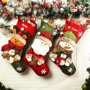 Gepersonaliseerde 3D Kerstsok met Sneeuwman Kerstman en Rendier met Naam Kerstdecoratie voor Thuis Verjaardagscadeau voor Vrienden en Familie