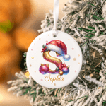 Personalised Santa Hat Initial Ceramic Christmas Ornament with Name Home Decor Christmas Gift for Family Friends
