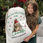 Personalisierter Canvas Weihnachtssack Geschenktüte mit Namen Wunschspruche Weihnachtsmann und Seiner Freunden Weihnachten Geschenk für Kinder Familie