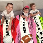 Personalized Sportball Soft Throw Blanket with Name and Number Home Bedroom Decor Birthday Gift for Sport Lovers