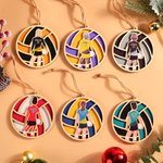 Personalized Volleyball Cartoon Athlete Wooden Ornament with Name and Number Sports Spirit Team Birthday Gift for Volleyball Players Lovers