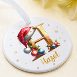 Personalised Santa Hat Initial Ceramic Christmas Ornament with Name Home Decor Christmas Gift for Family Friends