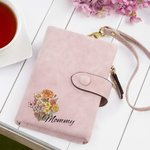 Personalizada Nacimiento Flor Bouquet Tri-Folded Cartera de cuero Cumpleaños Día de la Madre Regalo de Navidad para mamá abuela