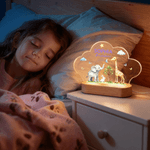 Gepersonaliseerd Schattig Olifant Konijn Giraf Wolk Stijl Acryl LED Nachtlampje met Naam Tekst en Houten Base Nursery Decor Verjaardagscadeau voor kinderen